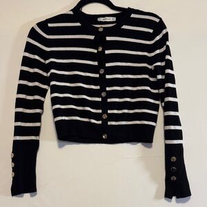 Zara Black and White Striped Cardigan